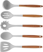 10-Piece Silicone Kitchen Utensils Set with Acacia Wood Handles, Nonstick Safe, Heat Resistant Cooking Tools for Everyday Use (Gray)