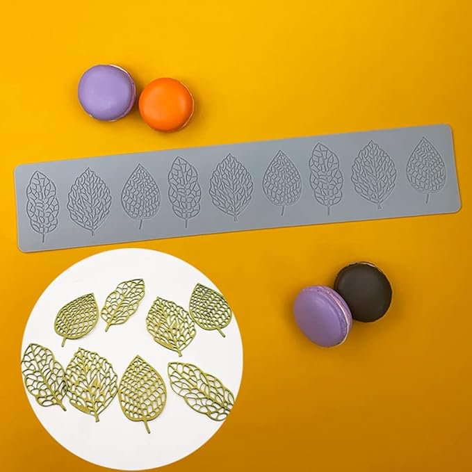 3D Hollow Leaf Fondant Lace Mold Multi Leaves Flower Candy Mold Chocolate Sugar Craft Cake Decoration Cupcake Top (J Leaf_15.6 * 3.12 * 0.12inch)