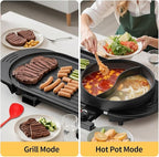 AORAN 2200W Electric Grill & Hot Pot Combo with Dual Zone Control - 26.6" Large Yin-Yang Nonstick Skillet, Indoor Smokeless BBQ Grill for Family Party, Adjustable Temperature & Easy Clean
