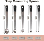 Mini Measuring Spoons Set, Tiny Stainless Steel Measure Teaspoons with Black Silicone Handle, Suitable for Small Amount of Dry or Liquid Ingredients and Spices (1/64, 1/32, 1/16, 1/8, 1/4 tsp)
