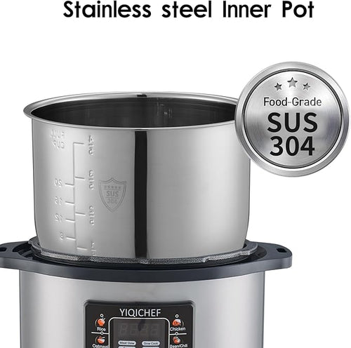 12L/12.8Qt Commercial Electric Pressure Cooker, Digital Control, 304 Stainless steel Inner Pot, Serve for 15-25 people, 1400W/120V with US PLUG, suitable to small restaurant, Canteen, Hotel