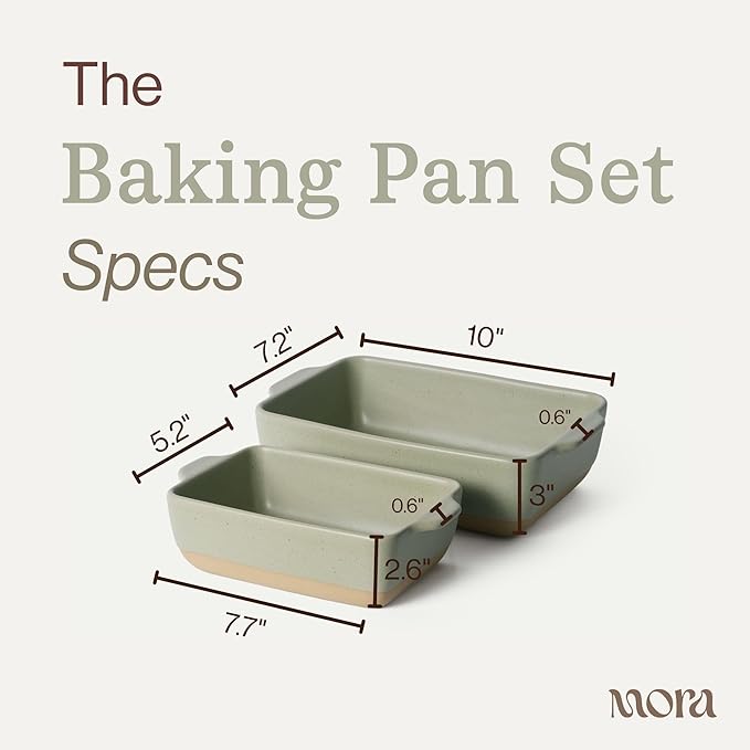 Mora Ceramic Set of 2 Baking Dishes For Casserole, Banana Bread, Brownies, Broiling, Roasting, and Baking. 7x11 in and Loaf Pans - Porcelain Serving Bakeware from Oven to Table. Freezer Safe - Thyme