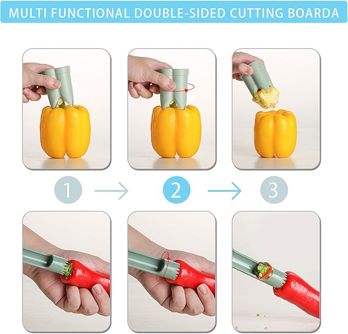 Pepper Corer, 2 in 1 Red Bell Pepper Seed Corer Remover Tool, Fruit & Vegetable Corers Quick Cave Tools for Jalapeno Cutter Deseeder, S-P-Blue, 2 PCS