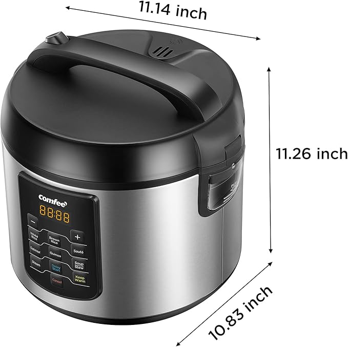 COMFEE' Rice Cooker 10 cup Uncooked/20 cup Cooked, Rice Maker, Steamer, Saute, Steamer and Warmer, 5.2 QT Large Capacity, Brown Rice, Quinoa and Oatmeal, 8 One-Touch Programs
