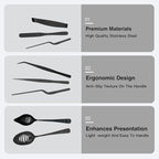 Professional Chef Tools | Plating Tools Culinary Set | Piece Culinary Tool Set | Premium Stainless Steel Chef's Plating Tool Set | Kitchen Tweezers & Fish Tongs & Spatula & Slotted Spoon (Black) (8)