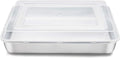 E-far Stainless Steel Baking Pan with Lid, 12⅓ x 9¾ x 2 Inch Rectangle Sheet Cake Pans with Covers Bakeware for Cakes Brownies Casseroles, Non-toxic & Healthy, Heavy Duty & Dishwasher Safe