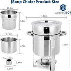 Commercial 11QT Soup Chafer Set, 4 Pack Stainless Steel Round Food Warmers Set with Pot, Notched Lids & Fuel Containers, Soup Warmers Ideal for Buffet Service & Event Catering