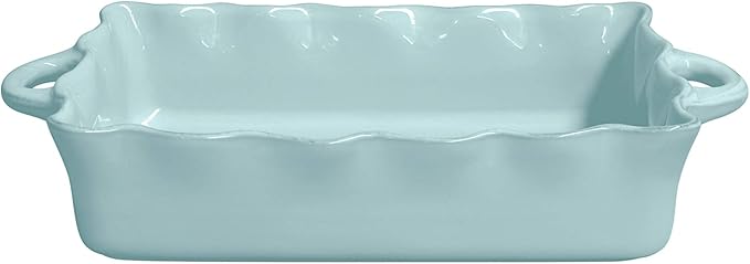 Casafina Ceramic 17.25" x 10.25" Rectangular Ruffled Baker - Cook & Host Collection, Robin's Egg Blue | Oven & Dishwasher Safe Bakeware | Food Safe Glazing | Restaurant Quality Dinnerware