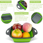 AUAUY 2 PCS Collapsible Colander Set, Square Silicone Folding Colander with Plastic Handles, Eco-Friendly Large Hole Kitchen Strainer for Draining Pasta Vegetables Fruits-1 Large and 1 Small
