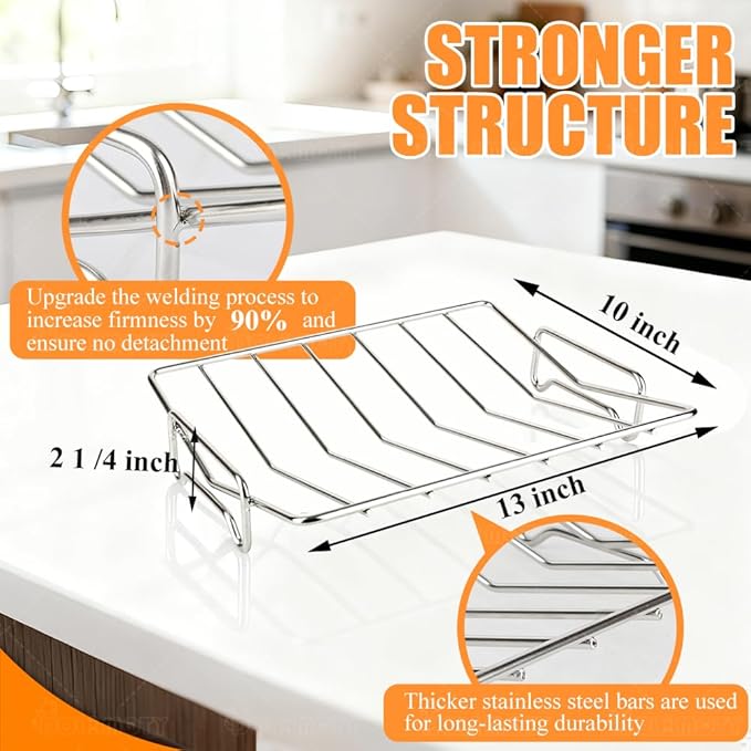 Stainless Steel Turkey Roasting V Rack, Roaster Racks for Smoking and Grilling Poultry Chicken, and Pork Cooking Rack for Roasting Pan for Kamado, Smoker, Green Egg Accessories, Dishwasher Safe