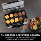 Niinnja Sizzle Pro XL 20" Indoor Griddle & Grill with Pro Temp, Detachable Ventilated Lid, Grease Control, Ceramic Nonstick Plates, Even Edge Cooking, Extra Large Capacity, Silver/Black (Model GX 101)