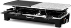 Raclette Grill, Techwood Electric Indoor Grill with 2 Reversible Non-stick Grill Griddle Plates, 1 Stone Grill Plate, 1500W Fast Heating with 8 Cheese Pans, Ideal for Parties and Family Fun, Black