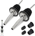 2PCS Stainless Steel Pourers, Speed Wine Bottle Pourer, Olive Oil and Vinegar Tapered Stopper Spout, Liquor Pourers with Rubber Dust Caps for Alcohol, Olive Oil,Bartender Accessories with 2 Adapters