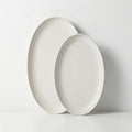 Serving Dishes, 12/14", Durable Ceramic Platters, Ribbed Rim, Oval, Microwave and Dishwasher Safe, Medium/Small, Set of 2, Powder White, Tidal Collection