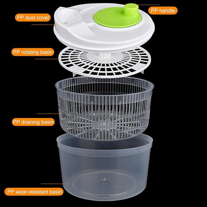Salad Spinner,Vegetables Fruits Wash Bowl Large Capacity BPA Free Double Layer Detachable Manual Lettuce Spinner,Fruit and Vegetable Washer,Spin and Dry Salad Greens (Orange)