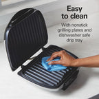 Hamilton Beach Electric Indoor Grill,6-Serving,Large 90 sq. in. Nonstick Easy Clean Plates,Floating Hinge for Thicker Foods,1200 Watts,6.38"D x 12.68"W x 13.78"H,Silver (25371),(Pack of 2)