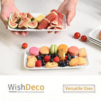 WishDeco Small Rectangle Plates Set of 6, White Serving Platters 9 inch, Ceramic Sushi Plates, Serving Plate for Appetizer, Dessert, Party, Microwave Safe