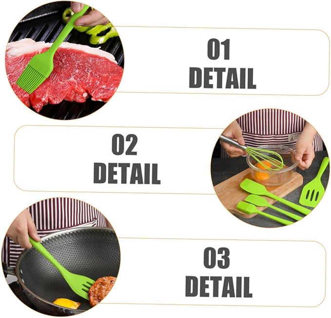 5pcs Kitchen Silicone Utensil Set Green Nonstick Baking Tools with Egg Whisk and Spatula Food-grade Silicone Cooking Gadgets for Mixing Scraping and Stirring