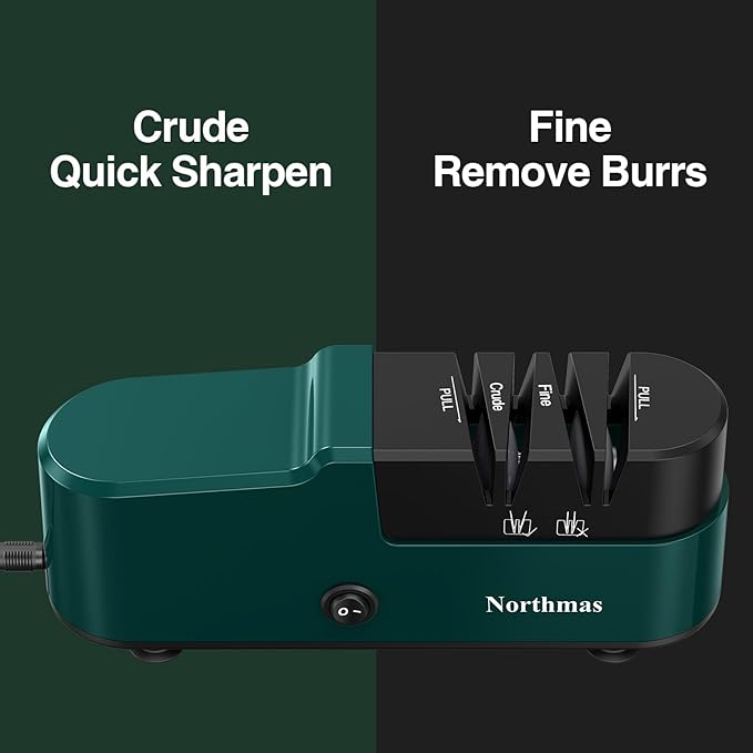 Northmas Knife Sharpener, Professional Electric Knife Sharpener for Home Use, 2 Stages for Quick Sharpening & Polishing, 100V-240V Global Voltage Design, Green