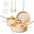 CAROTE Ceramic Cookware Set Nonstick, 9pcs Pots and Pans Set Non stick, Non-Toxic & PFAS-Free,Dishwasher, RV/Camping Cookware Set,Sauce Pan with Lid, Yellow