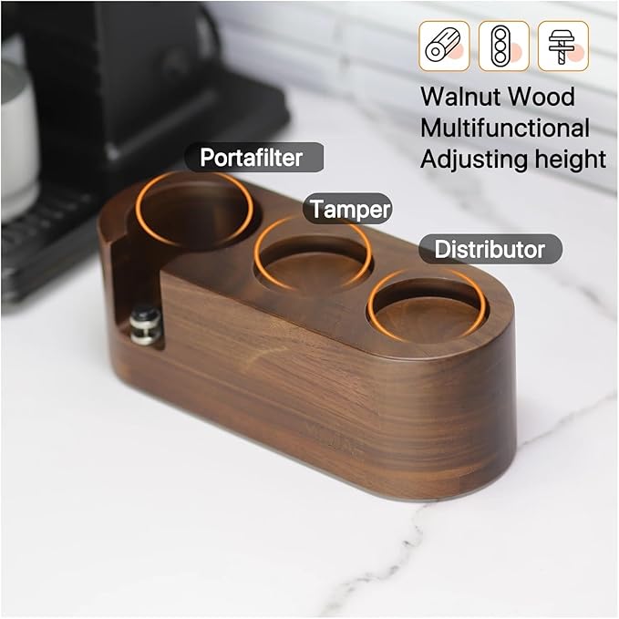 Walnut Wood Coffee Filter Holder, Espresso Tamper Mat Stand, Coffee Maker Support Base Rack, Barista Accessories(Red)