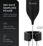 Flendy Rechargeable Milk Frother Handheld, Coffee Frother Handheld with USB-C Charging Stand, Electric Drink Mixer Handheld, Mini Electric Whisk Frother for Coffee, Matcha, etc