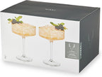 Viski Meridian Vintage Coupe Glasses, Art Deco Champagne Coupe Glassware, Gold Rimmed Stemmed Drinkware Set of 2, 11.5 oz