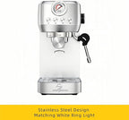 MAttinata CM1663 Espresso Machine, 20 Bar Compact Coffee Maker with Milk Frother Steam Wand for Cappuccino, Latte, Professional Pressure Gauge & 49oz Removable Water Tank for Home，Stainless Steel