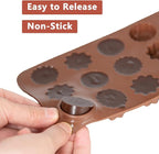 6 Pack Flower Shape Chocolate Candy Molds Silicone, Food-Grade Non-Stick Jelly & Baking Molds, Crayon Molds, BPA-Free, Including Heart, Rose, Tulip, Daisy, Sunflower, and Other Flowers (Brown)