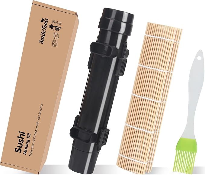 SmileTools Sushi Making Kit, Sushi Roller, Sushi Bazooka, Sushi Maker, Bamboo Sushi Rolling Mat for Beginners (Black)