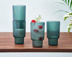 Shatterproof Acrylic Tall Drinking Glasses Set, European Style, Dishwasher Safe, Ribbed | Set of 4 | Fluted Tritan Drinkware, Unbreakable BPA-free Plastic, Reusable Stackable Glassware 14.5oz - Green