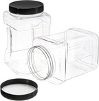 Lawei 3 Pack Square Clear Plastic Jars, 98 Oz Wide Mouth Storage Containers with Screw-On Lids, Refillable BPA Free Empty PET Jars for Dry Goods Peanut Cookies Candy, Easy Grip Airtight Storage Jar