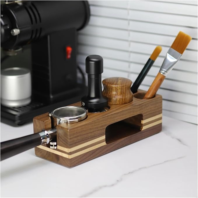 Walnut Wood Coffee Filter Holder, Espresso Tamper Mat Stand, Coffee Maker Support Base Rack, Barista Accessories(Left)