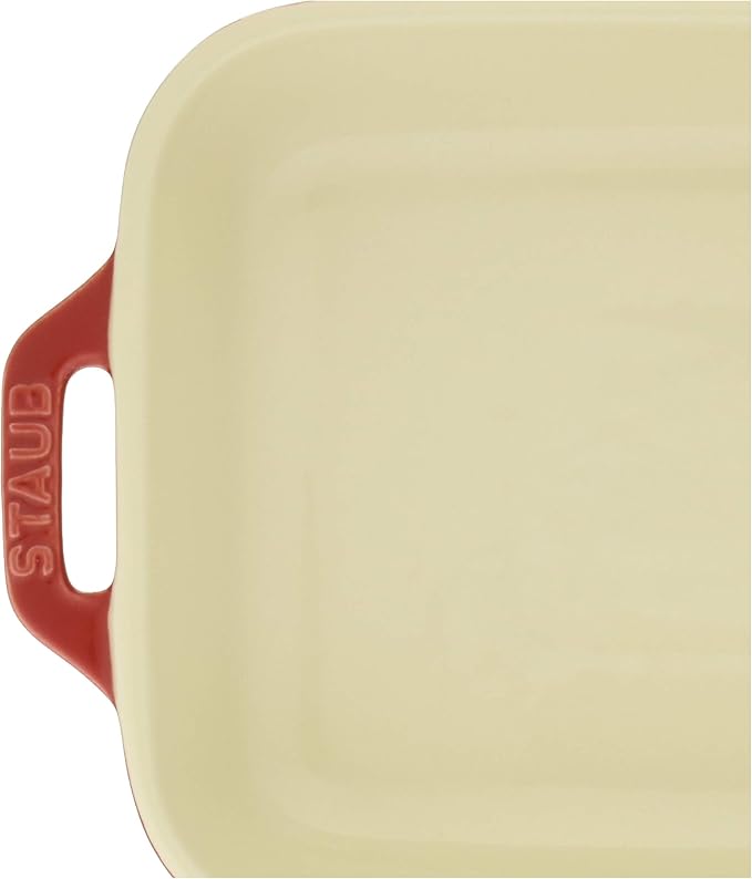 Staub Dish 40508-585 Rectangular Dish, Cherry 7.9 x 6.3 inches (20 x 16 cm), Ceramic Au Gratin Dish, Oven Safe and Microwave Safe