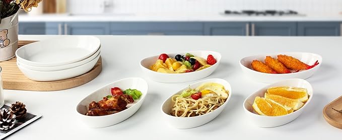 Au Gratin Baking Dishes for Oven Safe, Porcelain Mini Casserole Dish (4pc Set). 10oz Individual Gratin Dishes Set, Ceramic Small Baking Dish for Single Serving, Banana Split Bowls, 7.6x4.4in