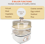2 Tier Electric Food Steamer, 1200W Stackable Steam Cooker Electric Hot Pot Vegetable Steamer for Vegetable Seafood Soup Noodles Ramen Cooker (US)