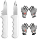 2PCS Oyster Shucking Knife + 4PCS A5 Cut-Resistant Gloves(2M+2L),8" Oyster Knife With Extended Ergonomic Handle,Stainless Steel Oyster Shucker Tool Oyster Opener Tool Oyster Shucking Kit