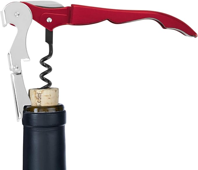 True Truetap Double Hinged Waiter's Corkscrew Wine Opener, Stainless Steel Wine Bottle Opener with Built In Foil Cutter, Home Bar Tools, Bar Cart Accessories, Wedding Gifts, Set of 1, Metallic Red