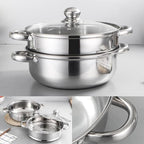 Steamer Pot for Cooking 11 inch Steamer Pot, 3-tier Multipurpose 18/8 Stainless Steel Steam Pot Cookware with Lid for Vegetable, Dumpling, Stock, Sauce, Food