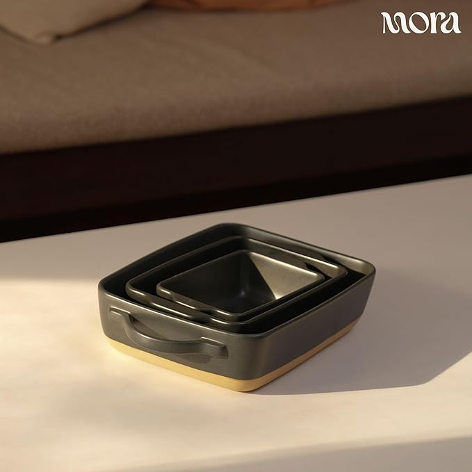 Mora Ceramic Set of 2 Baking Dishes For Casserole, Banana Bread, Brownies, Broiling, Roasting, and Baking. 7x11 in and Loaf Pans - Porcelain Serving Bakeware from Oven to Table. Freezer Safe - Liquorice