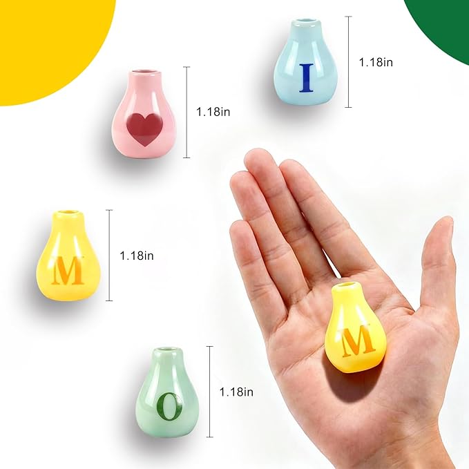 Renmxj 5 Pcs Mini Fridge Magnets, Cute Mini Ceramic Vase with Artificial Flowers, Tiny Pots Plant Vase for Kitchen Refrigerator Office Locker Decor, for Mom