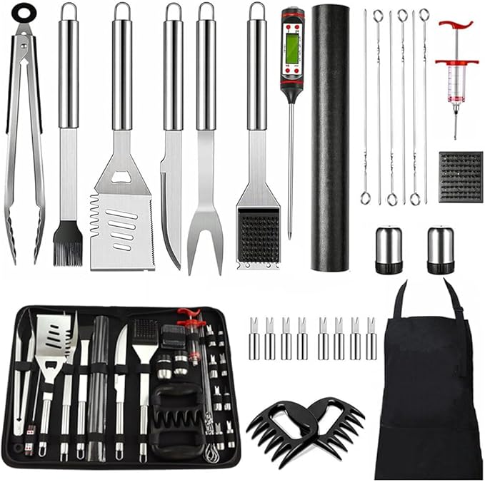 30PCS Portable Grilling Accessories Kit,BBQ Accessories Set with Storage Bag,Stainless Steel Barbecue Tool Set with Apron, for Outdoor,Camping,Backyard Grill Accessories Sets,Man Best Barbecue Gift