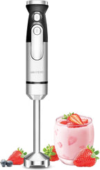 Handblender with Plug,Immersion Blender Handheld, Heavy-Duty Copper Motor, Detachable Stainless Blade Dishwasher Safe, 2 Modes with Pulse,Infinitely Variable Speed, Space-Saving Design