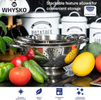 Whysko 3 Pack Stainless Steel Colanders with Handles - 5 Qt, 3 Qt, 1 Qt - Durable Colander for Kitchen Strainers and Colanders Set - Ideal Metal Colander for Pasta, Vegetables, Food Prep