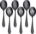 AOOSY 8.7Inch Matte Black Stainless Steel Serving Spoon Set, Serving Spoons x 3, Slotted Spoons x 3 Utility Advanced Buffet Utensils, Premium Skimmer & Perforated Design
