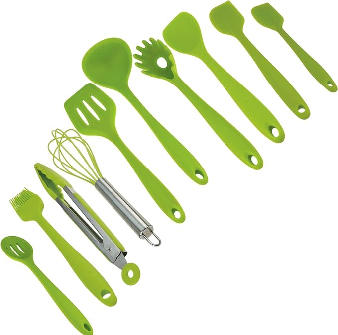 10pcs Silicone Utensils Set, Heat-Resistant, Non-Stick, Safety Health, Silicone Baking Kitchen Cooking Tool Sets (Green)
