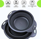 Black Silicone Collapsible Colanders - Kitchen Plastic Foldable Strainers for Pasta Small Camping Colander Bowl for Food