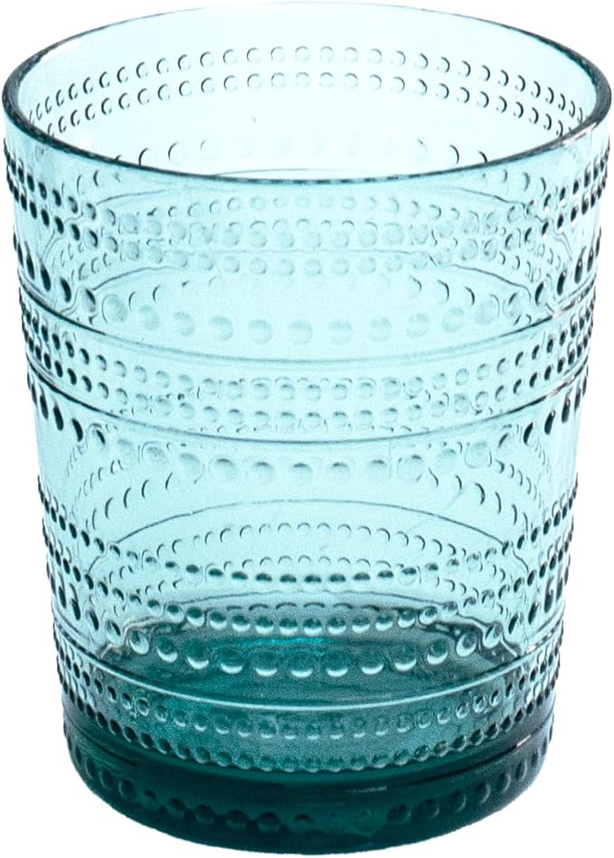 Beaded 15.6 oz Durable Acrylic Double Old Fashioned Drinking Glasses, Shatter-Resistant and Dishwasher-Safe Indoor/Outdoor - Sea Green - Set of 6