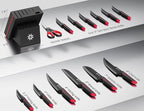 Knife Set - 15 PCS Kitchen Knife Set with Built-in Knife Sharpener Block - Stainless Steel Knife Block Set - Dishwasher Safe, Elegant Box for Men Women, Red