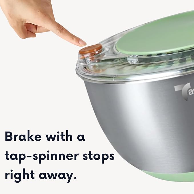 Stainless Steel Salad Spinner Large, BPA-Free Lettuce Spinner, 3-in-1 Salad Bowl & Fruit Cleaner with Non-Slip Base, Dishwasher Safe, 5 Blade Slicer & Egg Yolk Separator, 5.3Qt